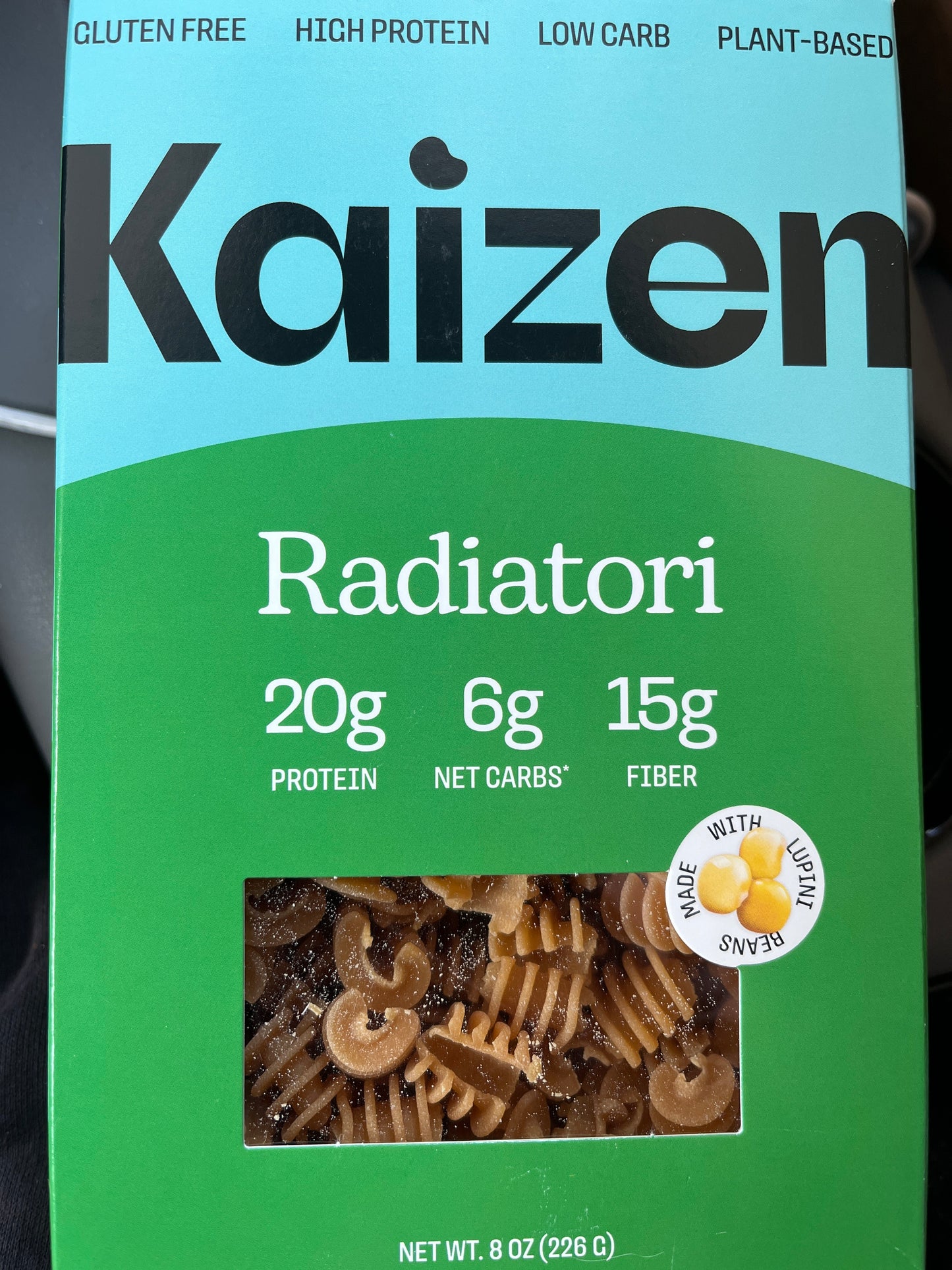 Kaizen gluten free pasta 20g protein 6 net carb 15g fiber