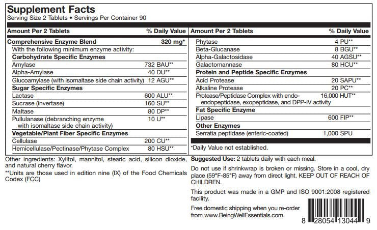 ULTIMATE DIGESTIVE ENZYMES - CHEWABLE - 180 TABLETS