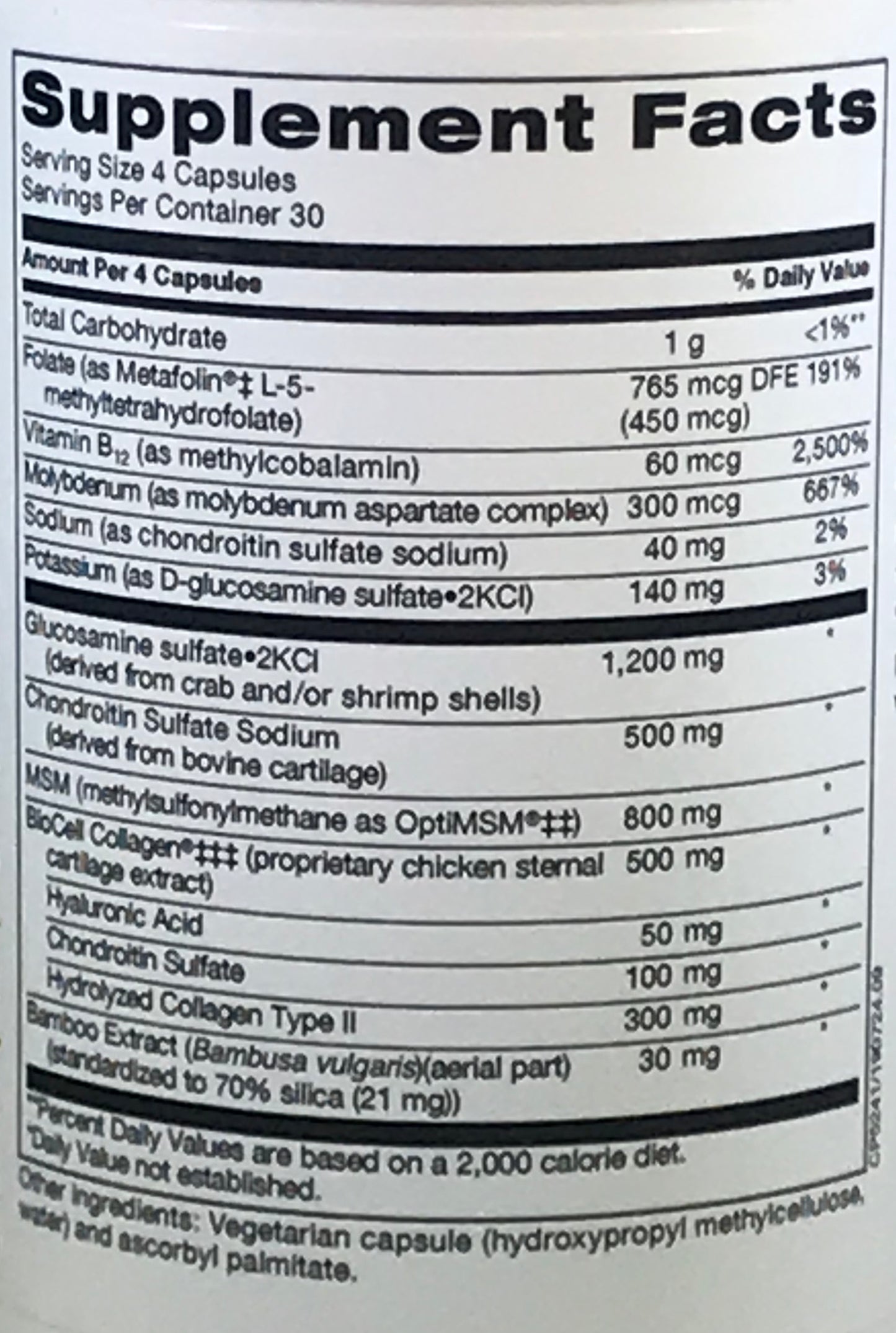 Essential Joint Nails and Hair Health with Glucosamine, Condroitin , MSM, Collagen & Bamboo Extract 120 capsules