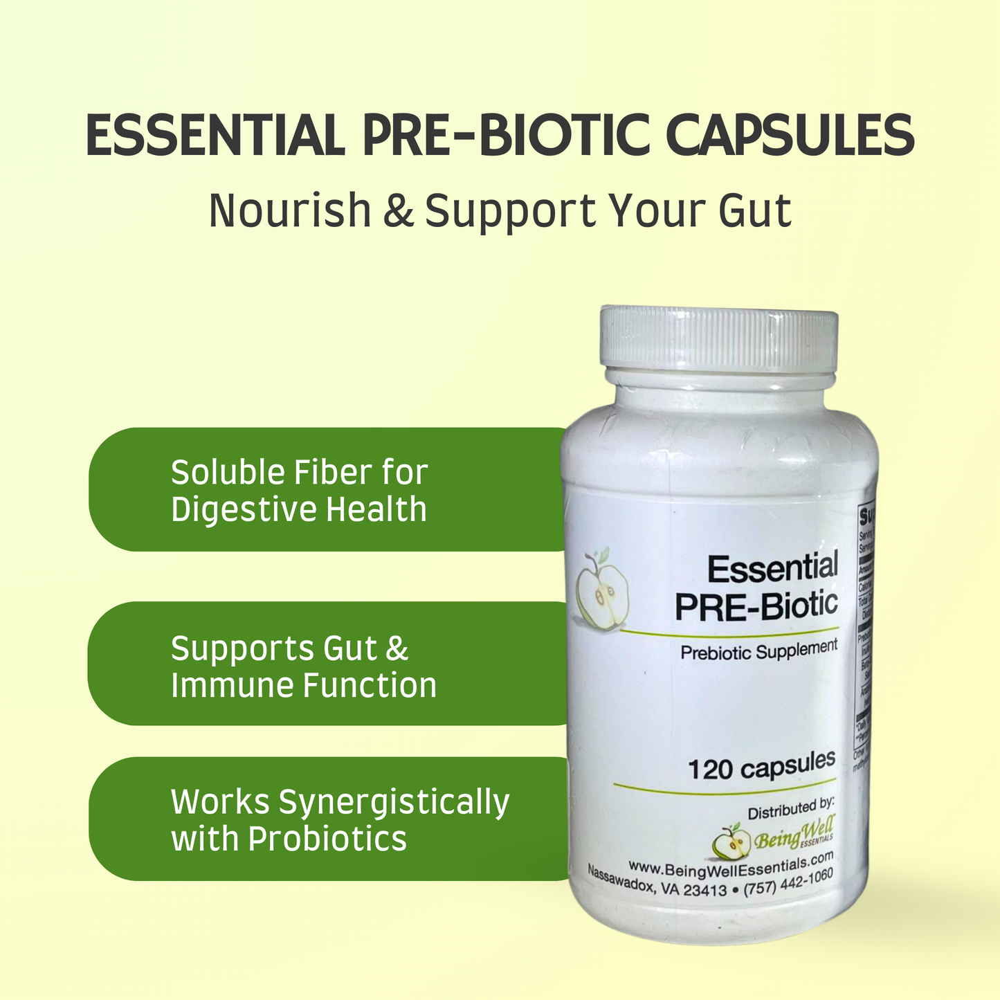 Essential Prebiotic Capsules – Inulin-Based Prebiotic - 120 Capsule by Being Well Essentials