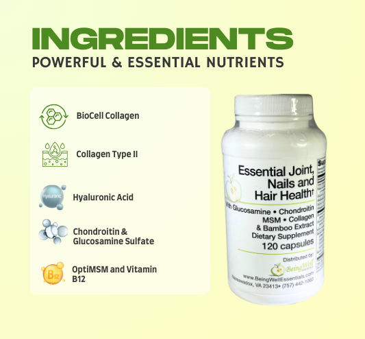Essential Joint  Nails and Hair Health with Glucosamine, Condroitin ,  MSM, Collagen & Bamboo Extract 120 capsules