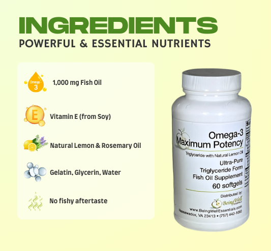 Omega-3 Ultra 1,000 mg EPA-DHA Ultra-Pure Triglyceride Form Fish Oil Supplement -Maximum Potency Ultra-Pure Fish Oil Supplement  60 Soft gels