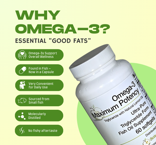 Omega-3 Ultra 1,000 mg EPA-DHA Ultra-Pure Triglyceride Form Fish Oil Supplement -Maximum Potency Ultra-Pure Fish Oil Supplement  60 Soft gels