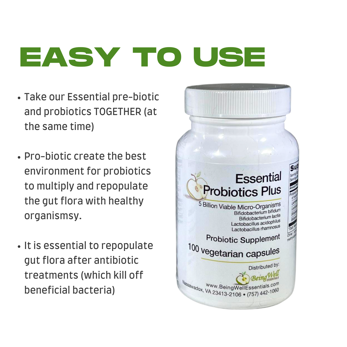 Essential Probiotics Plus - No Refrigeration Required - 100 vegetarian capsules