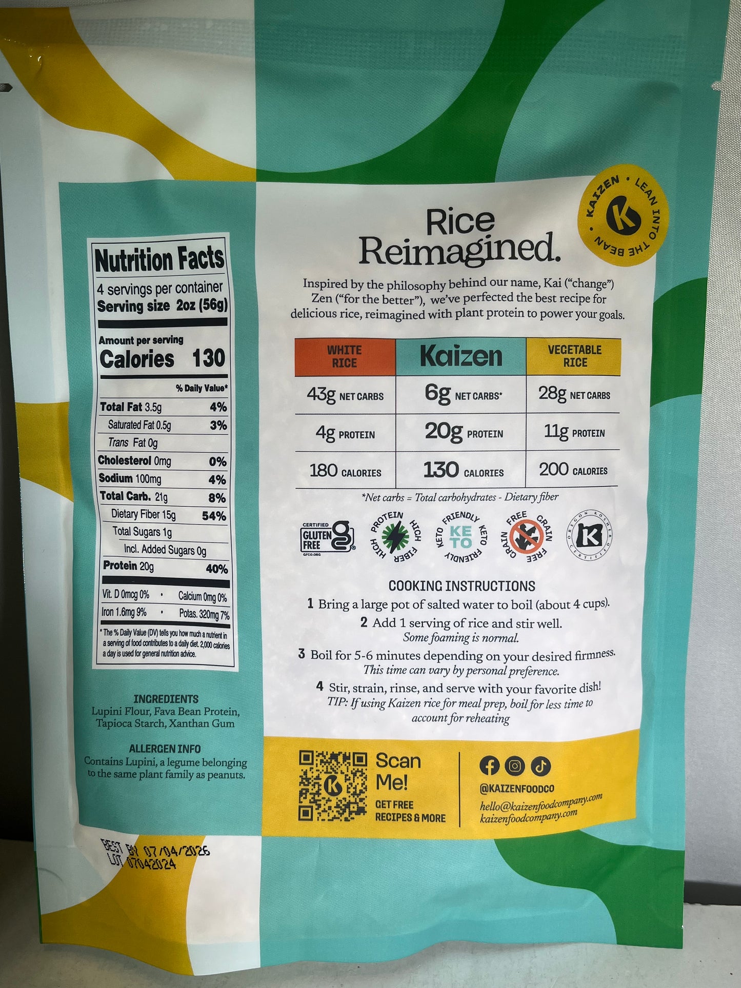 Kaizen gluten free pasta 20g protein 6 net carb 15g fiber