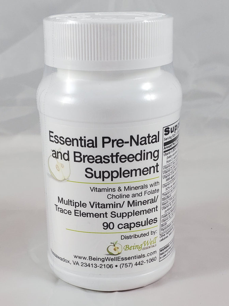 Essential Pre-natal and Breastfeeding Supplement Vitamins & Minerals with Choline and Folate Trace Element Supplement 90 Capsules