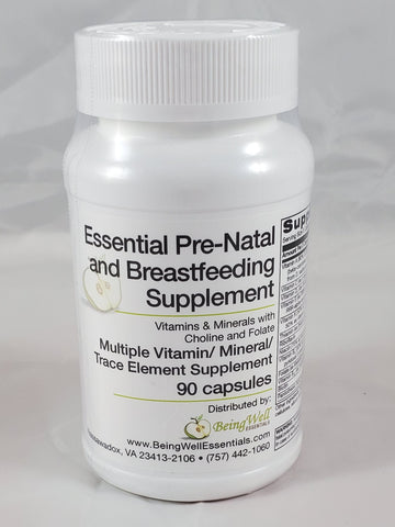 Essential Pre-natal and Breastfeeding Supplement Vitamins & Minerals with Choline and Folate Trace Element Supplement 90 Capsules