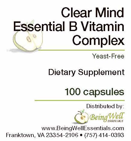 Clear Mind Essential B VITAMIN COMPLEX - 100 capsules- Yeast Free
