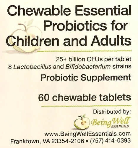 Chewable Essential PRO-Biotics for Children and Adults  - 60 Tablets (ther-biotic kid's) By Being Well Essentials