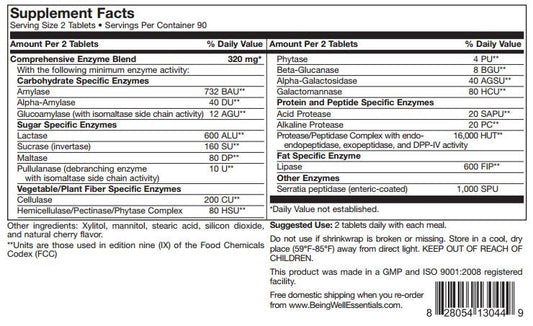 ULTIMATE DIGESTIVE ENZYMES - CHEWABLE - 180 TABLETS