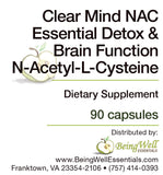Clear Mind NAC Essential Detox & Brain Function N-Acetyl-L-Cysteine - Dietary Supplement - 90 capsules