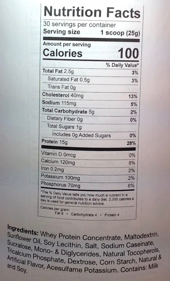 ProCel Whey Protein -  15g protein - 100 calories - 3 NET CARBS- Unflavored