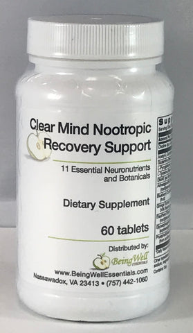 Clear Mind Nootropic Recovery Support with 11 Essential Neuronutrients and Botanicals Dietary Supplement - 60 Tablets