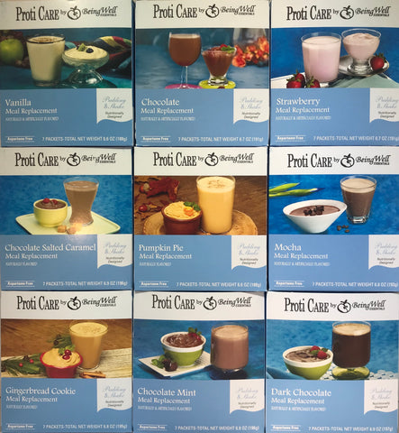 Proti Health Care Meal Replacement Pudding & Shake - Full Case of 40 Boxes - Aspartame Free - 280 servings TOTAL/7 servings per box- 100 calories & 15g protein per serving