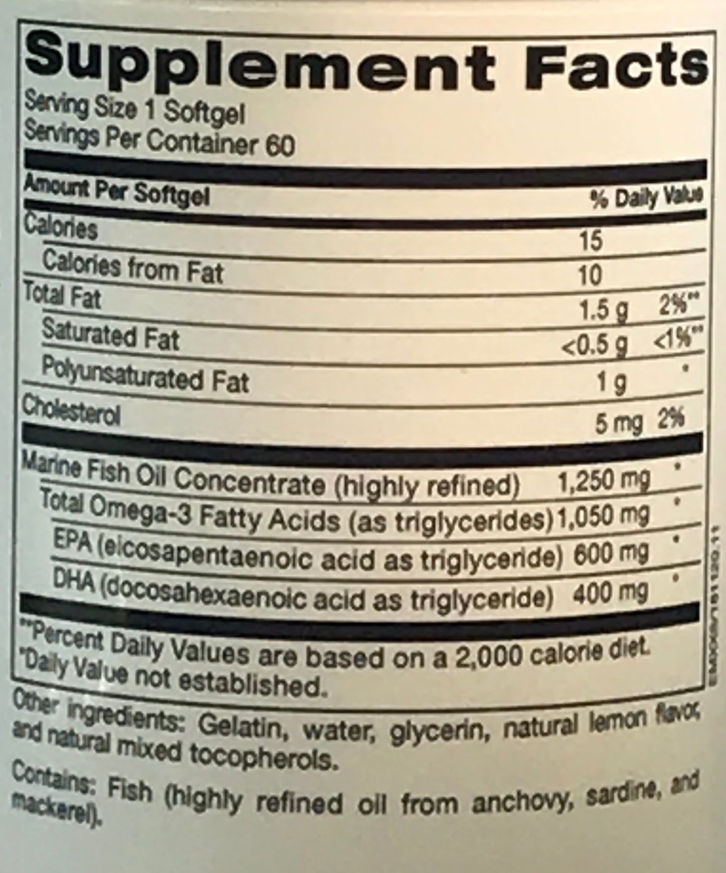 Omega-3 Ultra 1,000 mg EPA-DHA Ultra-Pure Triglyceride Form Fish Oil Supplement -Maximum Potency Ultra-Pure Fish Oil Supplement  60 Soft gels