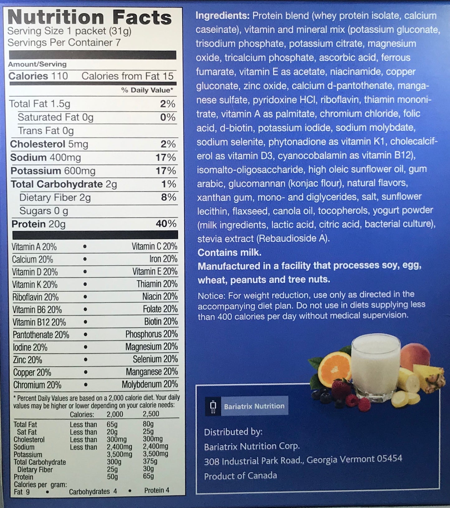 Proti King - Very Low Carb Smoothie Base Mix- Proti- VLC - 20g protein - SWEETENED WITH STEVIA - 110 calories